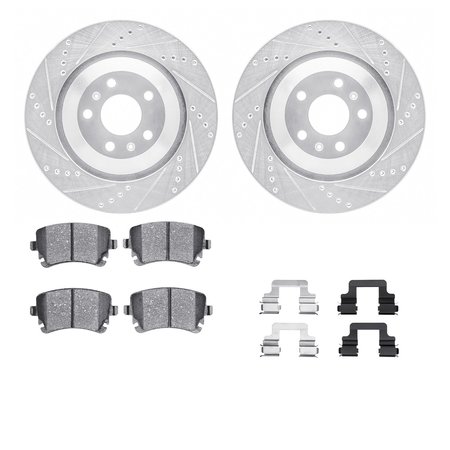 DYNAMIC FRICTION CO 7512-73058, Rotors-Drilled and Slotted-Silver w/ 5000 Advanced Brake Pads incl. Hardware, Zinc Coat 7512-73058